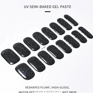 🖤 3/$12 Black Glitter Full Nail 16 Semi Cured Gel Nails - Needs UV Curing
